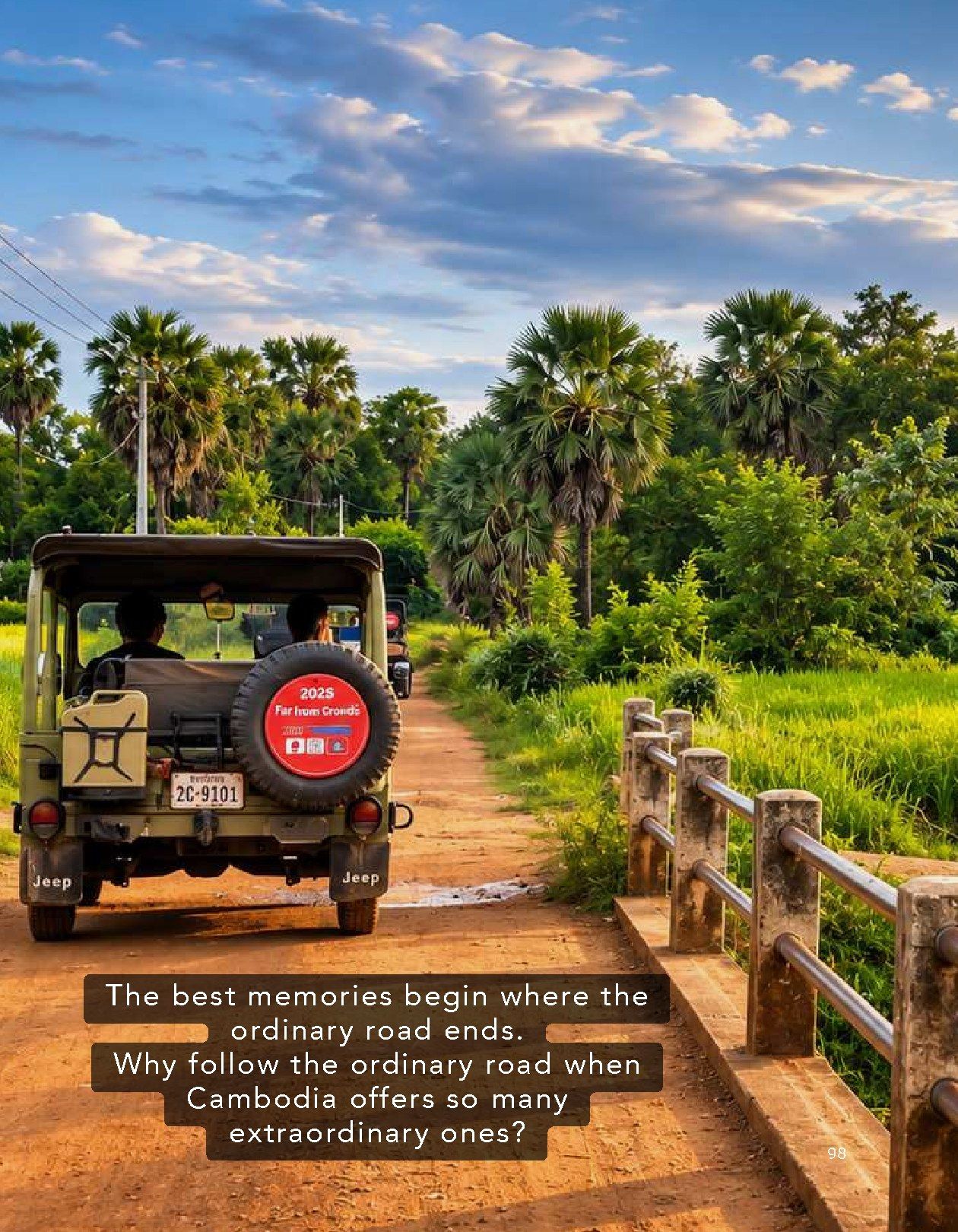 Actual book page 98: a jeep journey through the Cambodian countryside